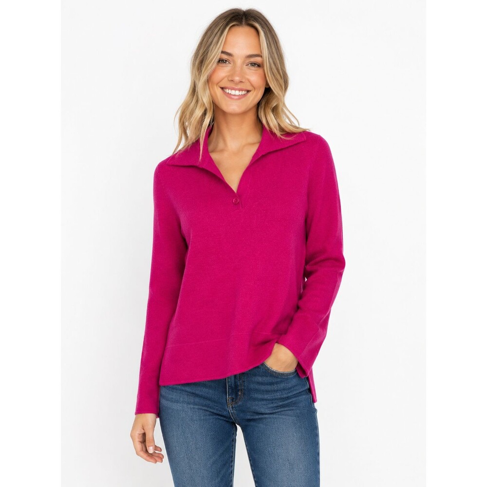 Prive 100% Cashmere Sweater Size Medium Pink V-Neck Collared Preppy Knit